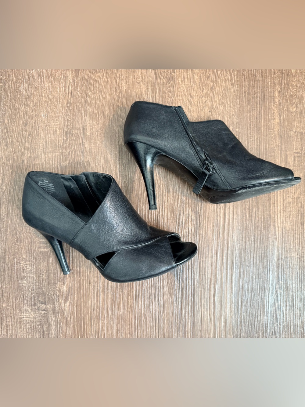 Nine West Black Peep-Toe Heeled Ankle Booties with Side Zip - Picture 6 of 8